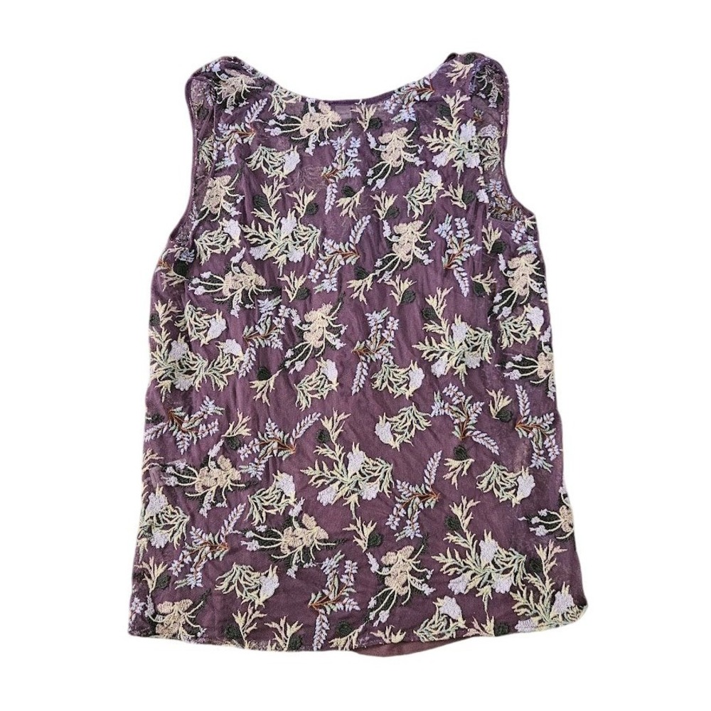 Sundance Floral Embroidered Mesh V-Neck Tank Top Plum Purple Women Large - Picture 8 of 10